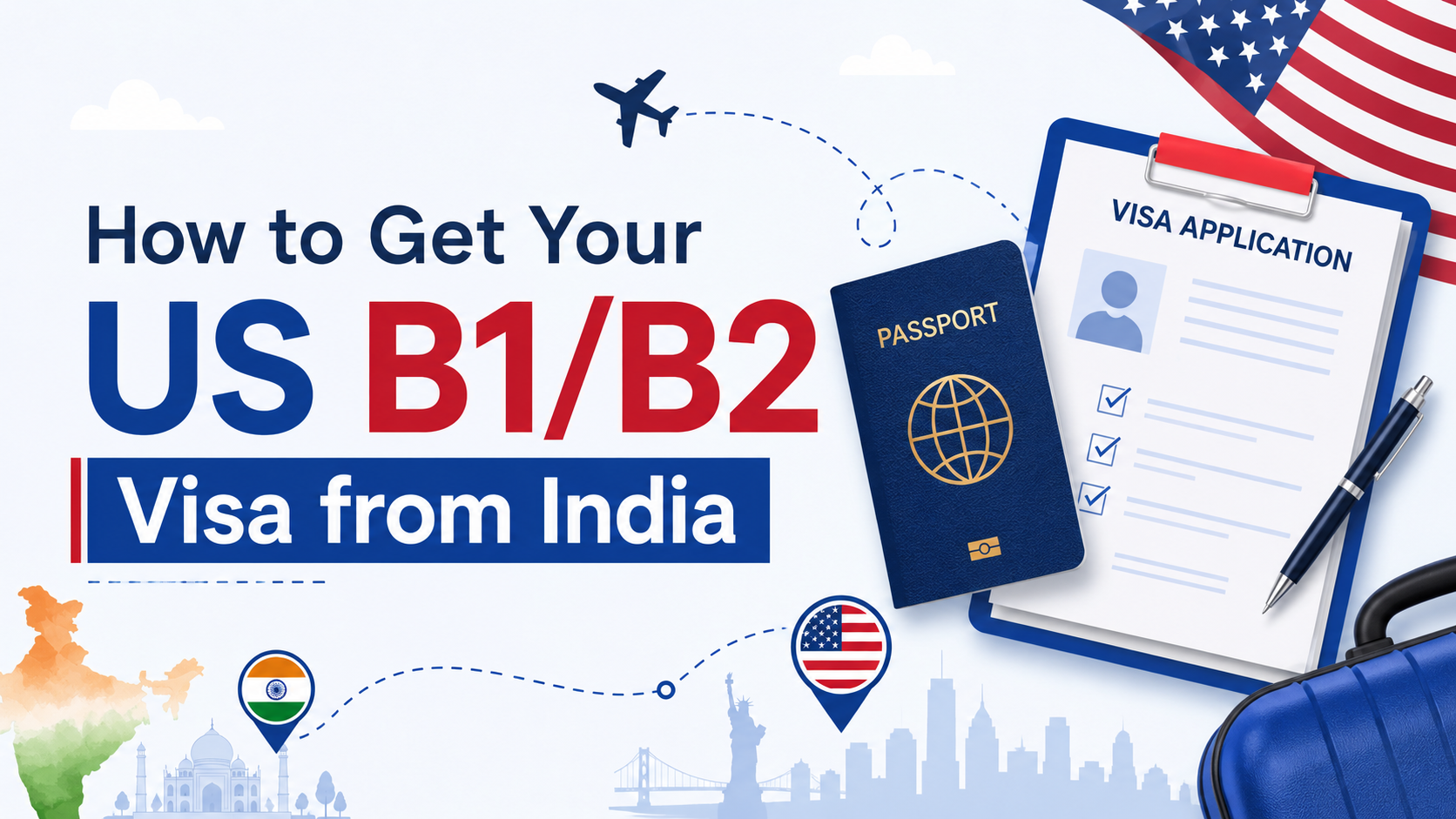 Indian passport and U.S. visa preparation documents for a B1/B2 visitor visa application